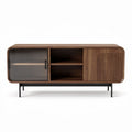 Dressoir van walnut hout met glazen deur en open vakken 100 x 40 x 50cm