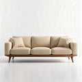 Beige stoffen bank met houten poten 200 x 90 x 85cm