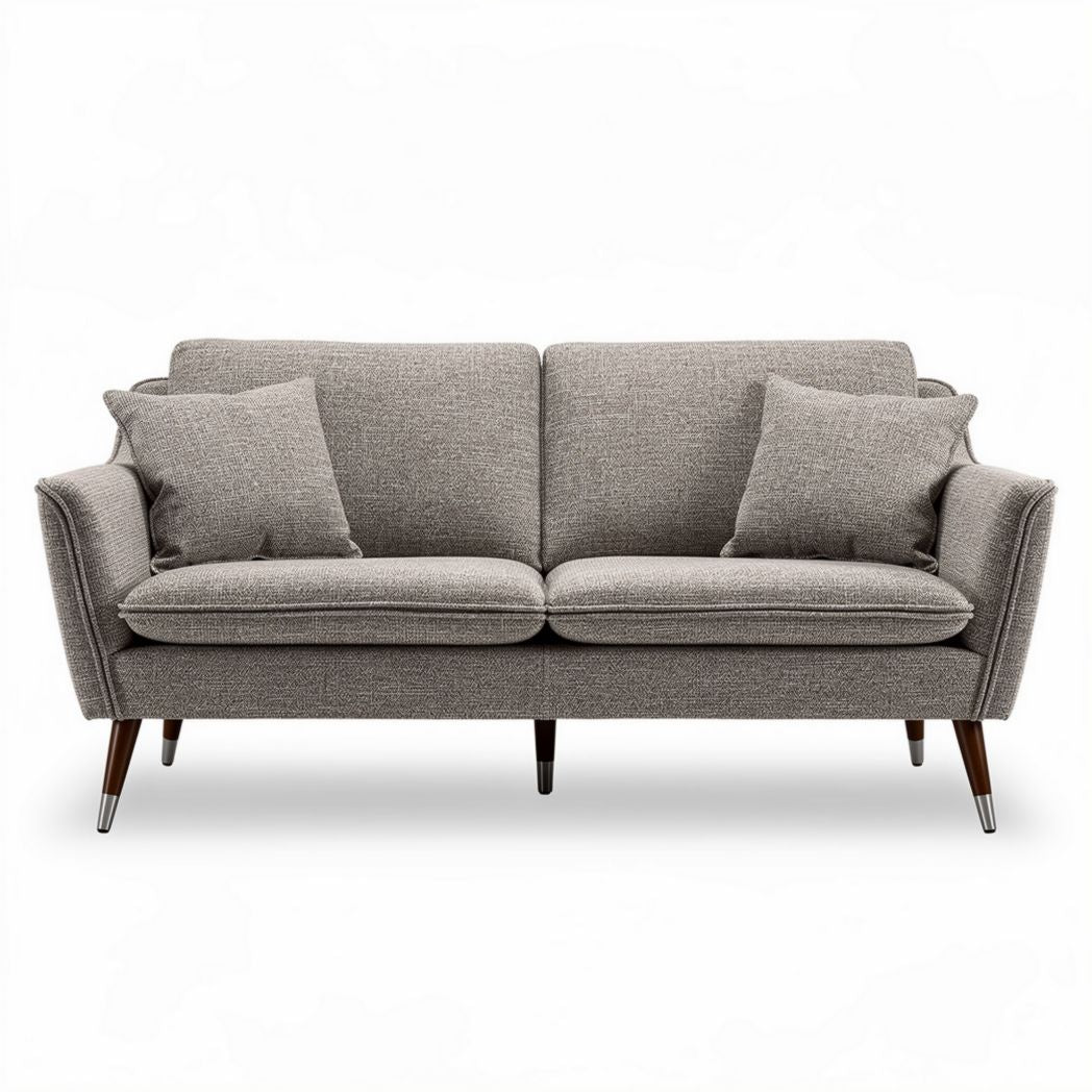 Blauw stoffen bank met houten poten afmetingen 150 x 80 x 70cm