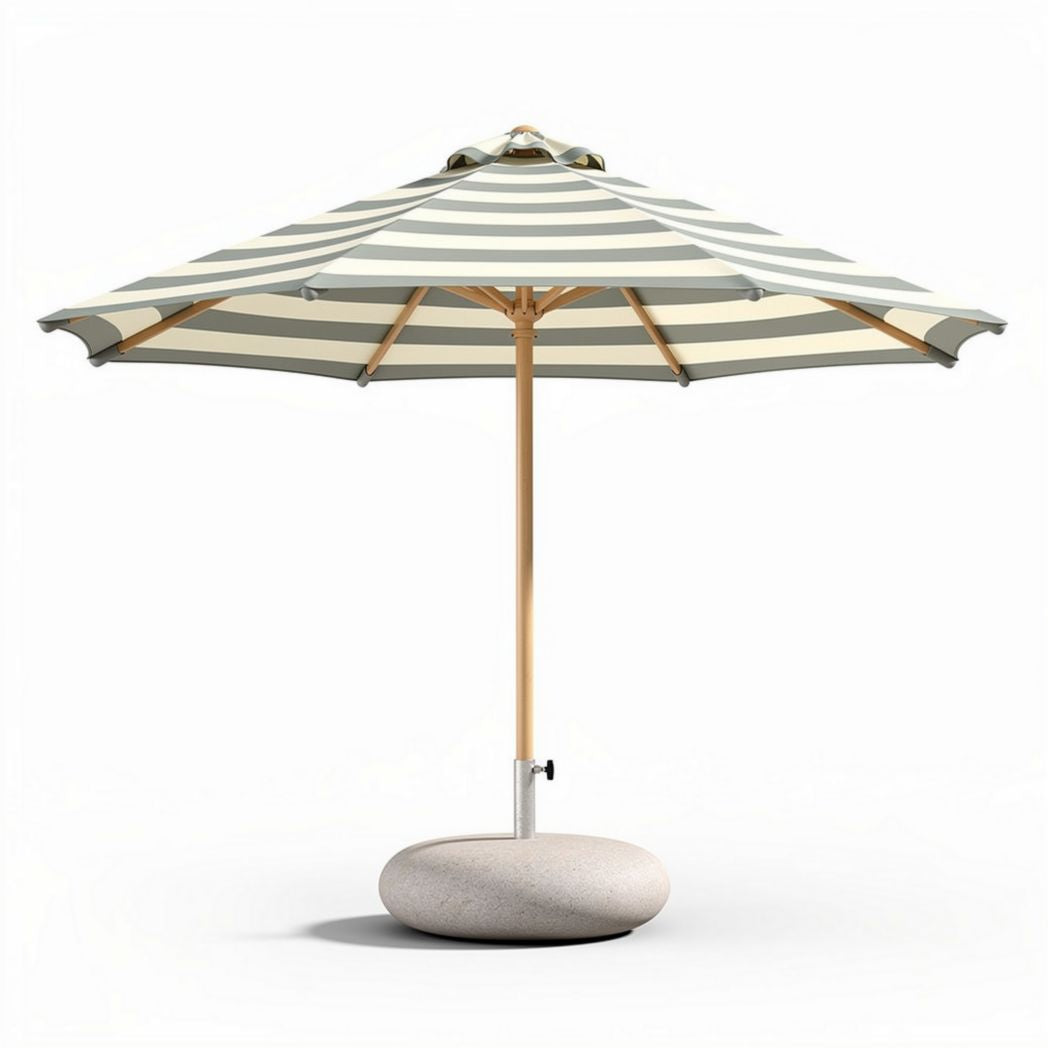 Parasol met strippatroon van polyester en houten stok 300 cm grijs en wit