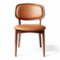 Houten stoel met leren zitting en rugleuning in bruin 45 x 45 x 85cm