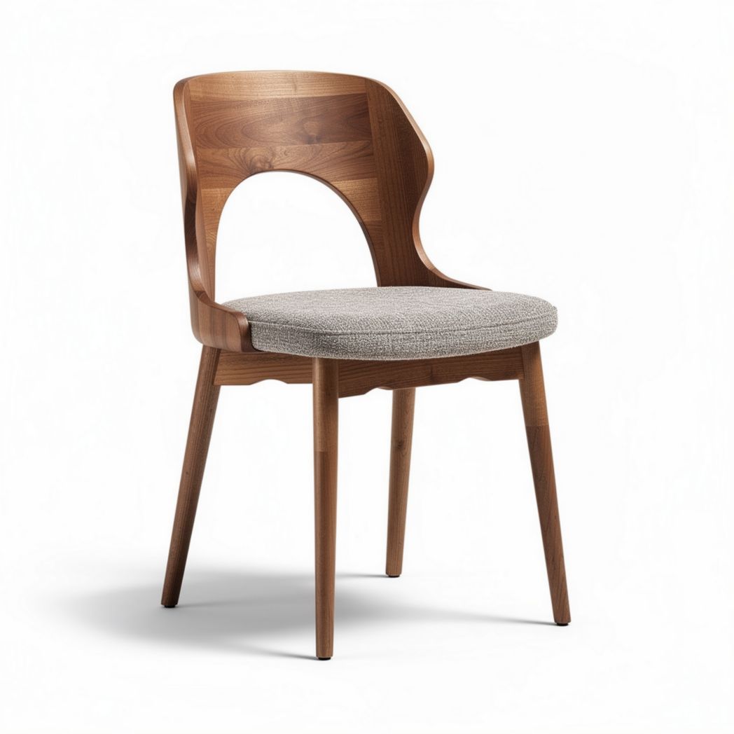 Houten eetstoel met stoffen zitting en gebogen rugleuning 45 x 50 x 85cm