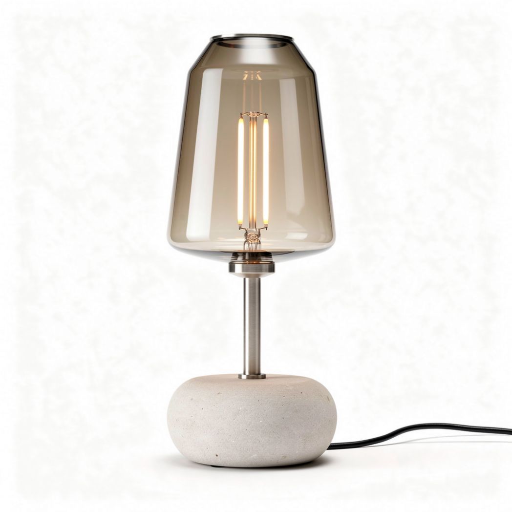 Tafellamp van beton met glazen kap en filamentlamp 30 x 30 x 50cm