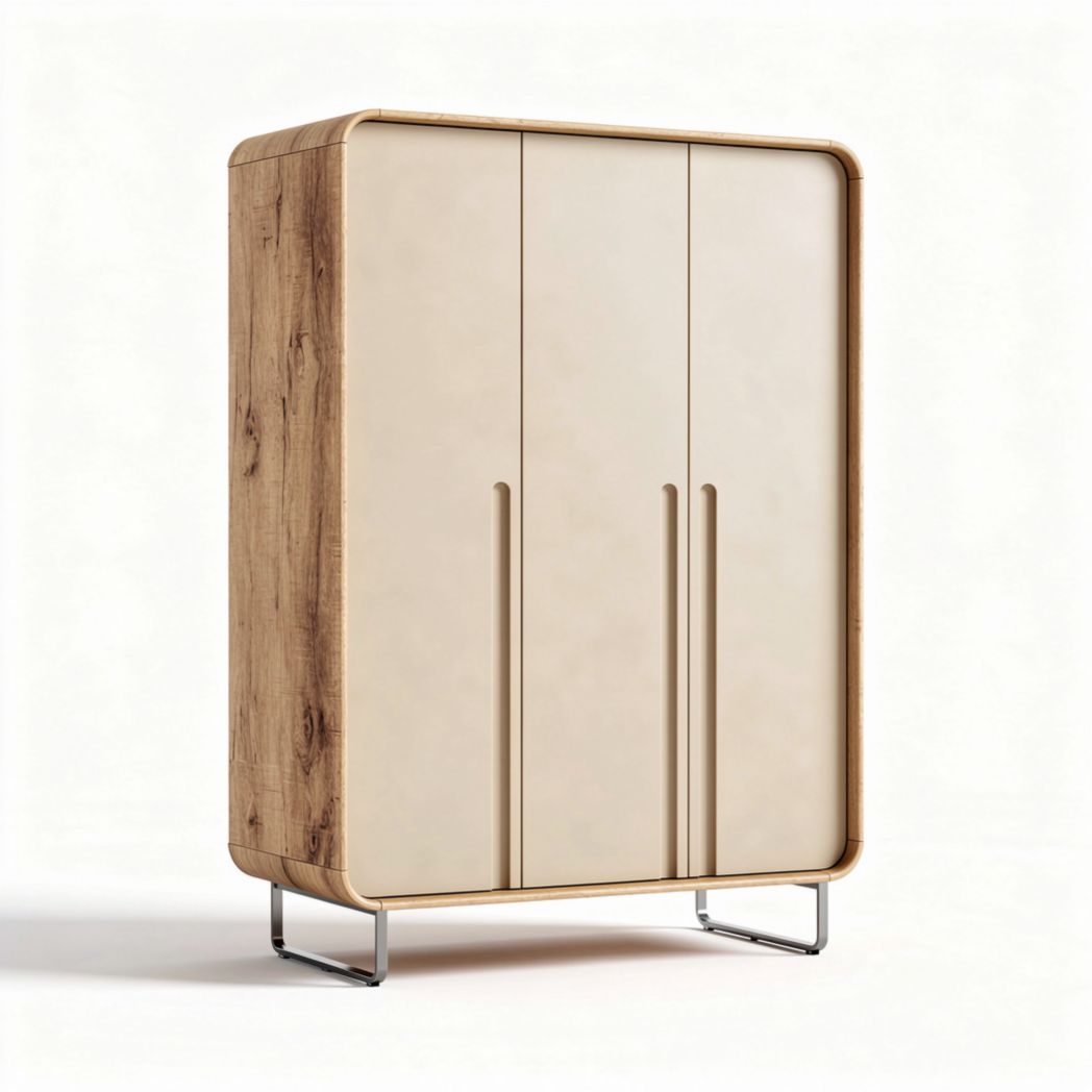 Houten kast met drie deuren en metalen poten 90 x 60 x 150cm
