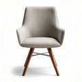 Moderne fauteuil van kunstleer met zwarte houten poten en diameter van 80 cm